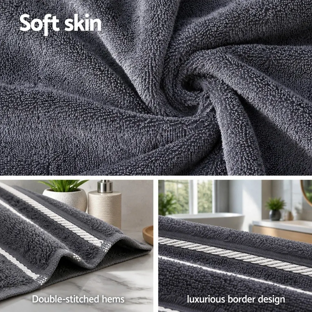 Bath Towels Set Grey 6 Piece Cotton Quick-drying Highly Absorbent