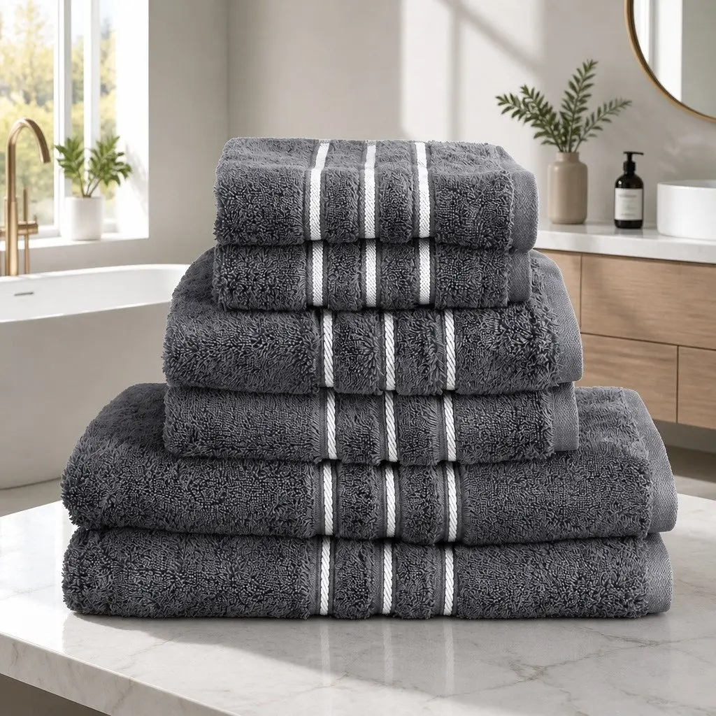 Bath Towels Set Grey 6 Piece Cotton Quick-drying Highly Absorbent