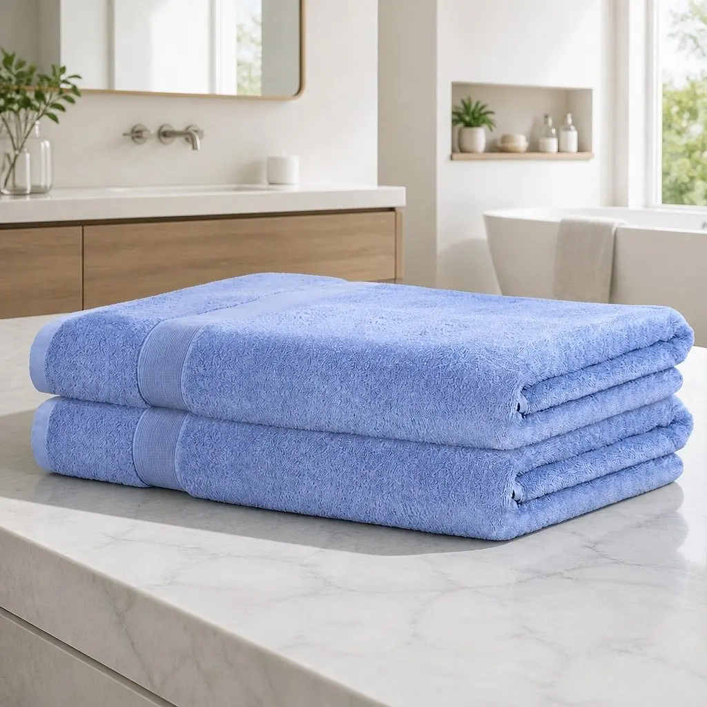 Bath Sheets Set Blue Extra Large Cotton 180cm x 90cm Quick Drying Absorbent 2 Piece