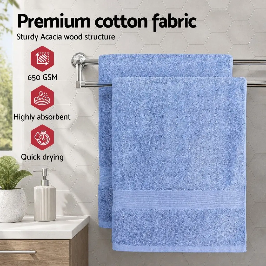 Bath Sheets Set Blue Extra Large Cotton 180cm x 90cm Quick Drying Absorbent 2 Piece
