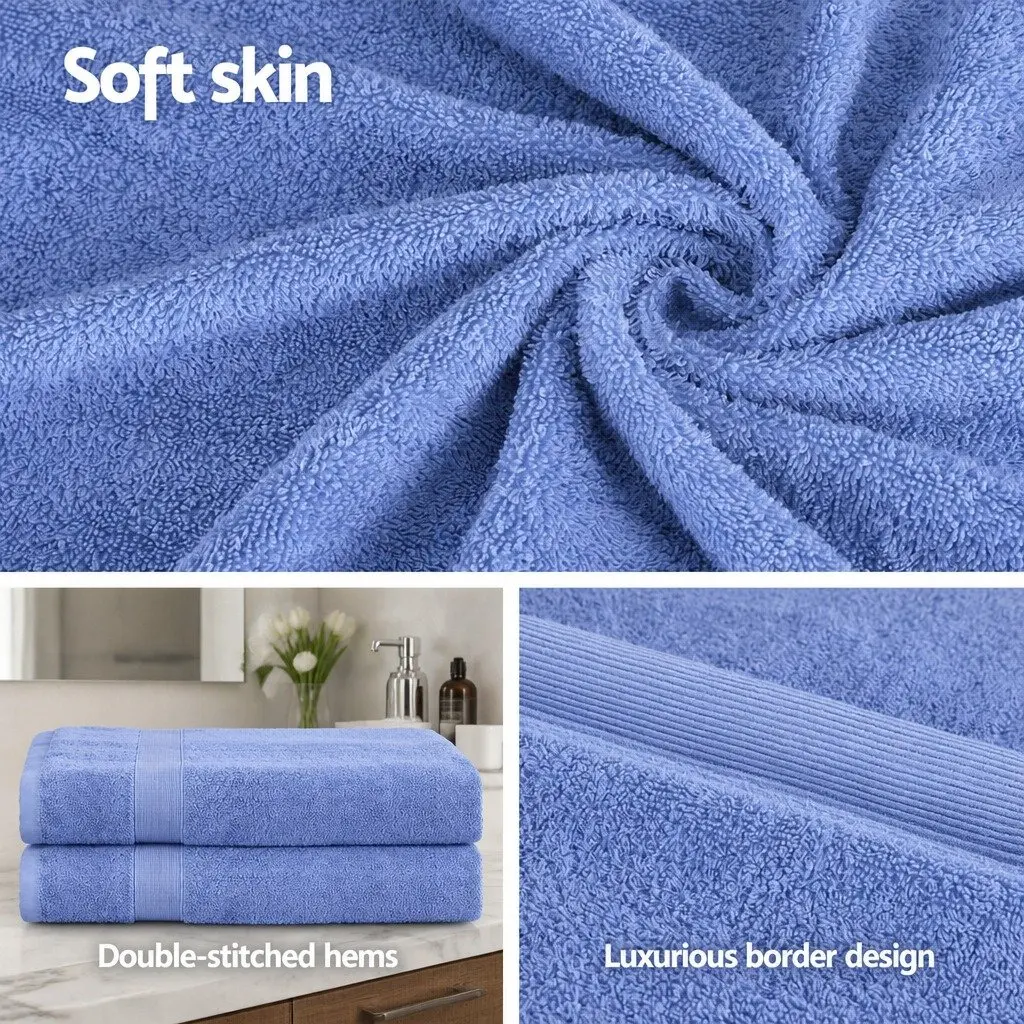 Bath Sheets Set Blue Extra Large Cotton 180cm x 90cm Quick Drying Absorbent 2 Piece