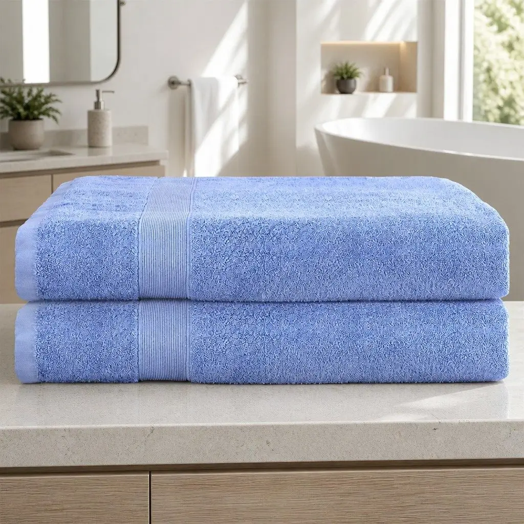 Bath Sheets Set Blue Extra Large Cotton 180cm x 90cm Quick Drying Absorbent 2 Piece