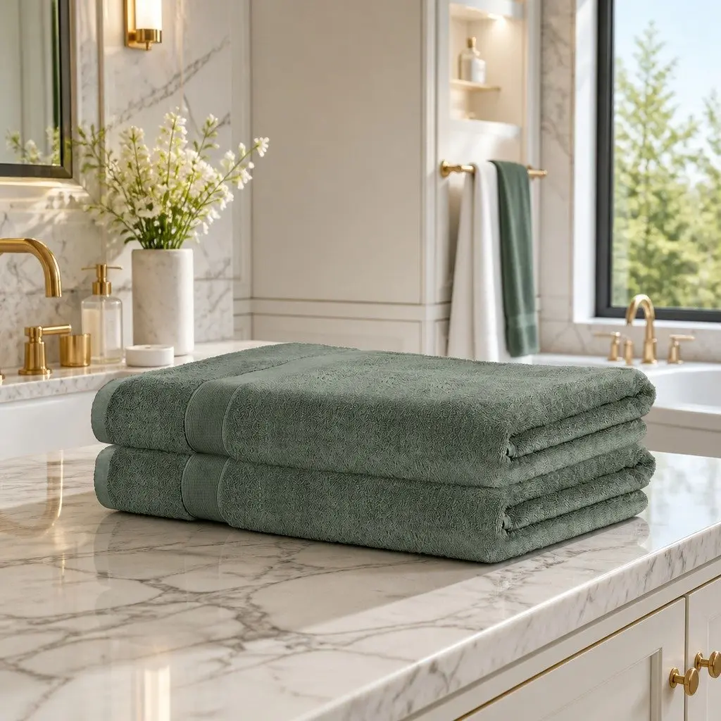 Bath Sheets Set Green Extra Large 180cm x 90cm Cotton 550gsm Highly Absorbent Quick-Drying