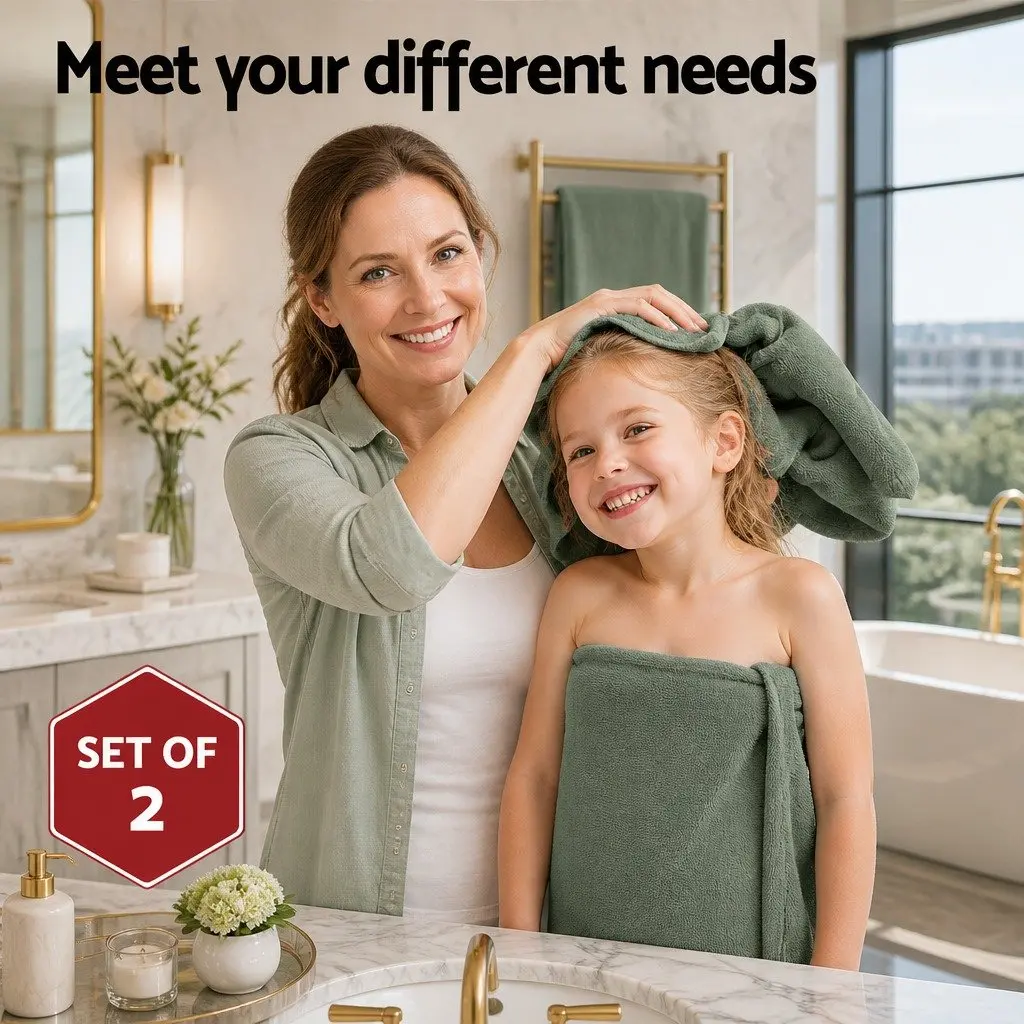 Bath Sheets Set Green Extra Large 180cm x 90cm Cotton 550gsm Highly Absorbent Quick-Drying