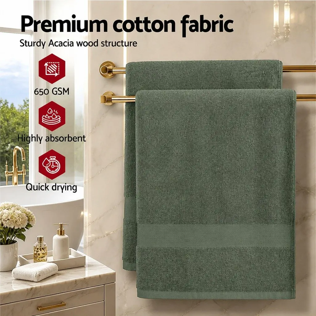 Bath Sheets Set Green Extra Large 180cm x 90cm Cotton 550gsm Highly Absorbent Quick-Drying