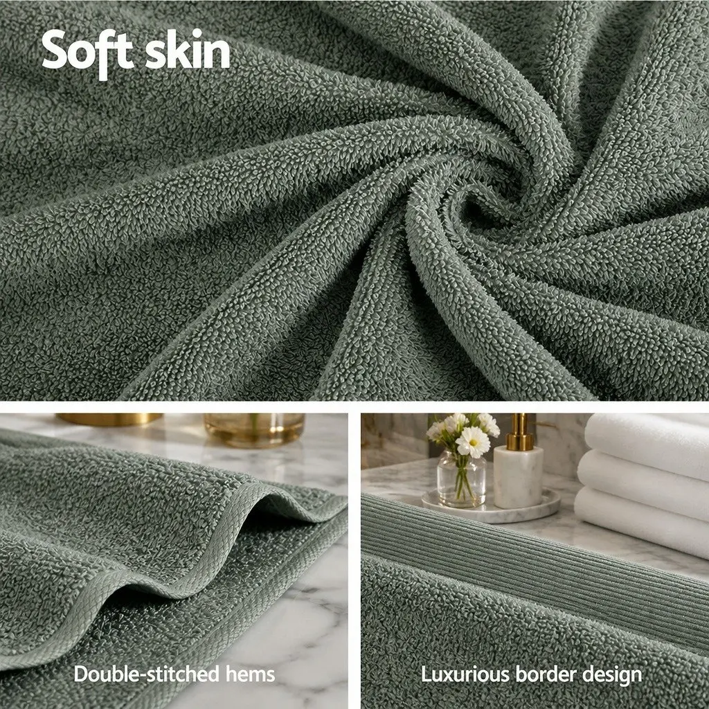 Bath Sheets Set Green Extra Large 180cm x 90cm Cotton 550gsm Highly Absorbent Quick-Drying