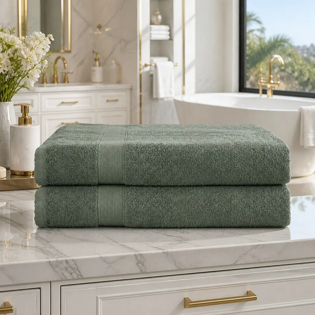 Bath Sheets Set Green Extra Large 180cm x 90cm Cotton 550gsm Highly Absorbent Quick-Drying