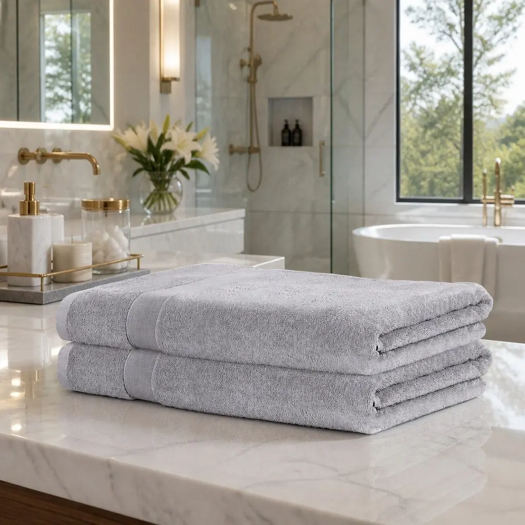 Bath Sheets Grey Extra Large 180cm x 90cm Cotton 2 Piece Set