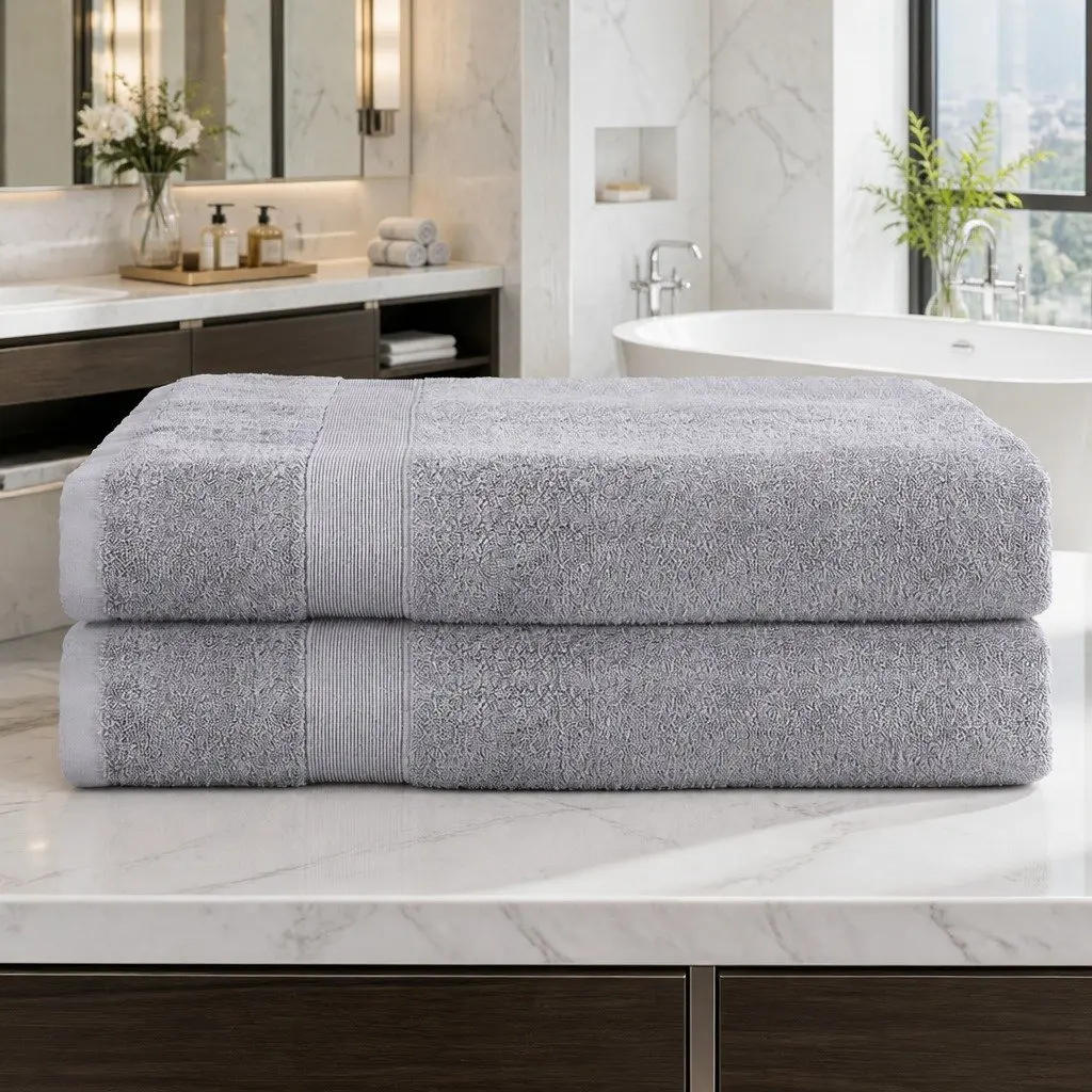 Bath Sheets Grey Extra Large 180cm x 90cm Cotton 2 Piece Set