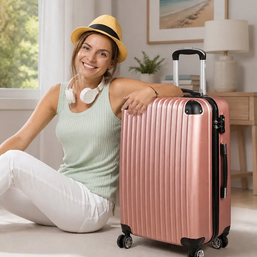 24 Inch Luggage Suitcase Rose Gold Hard Shell Trolley Travel Spinner Wheels