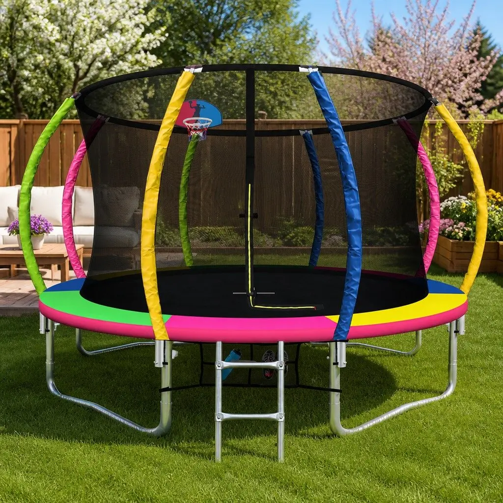 12ft Trampoline Rebounder with Safety Net Basketball Hoop Kids Outdoor Bounce