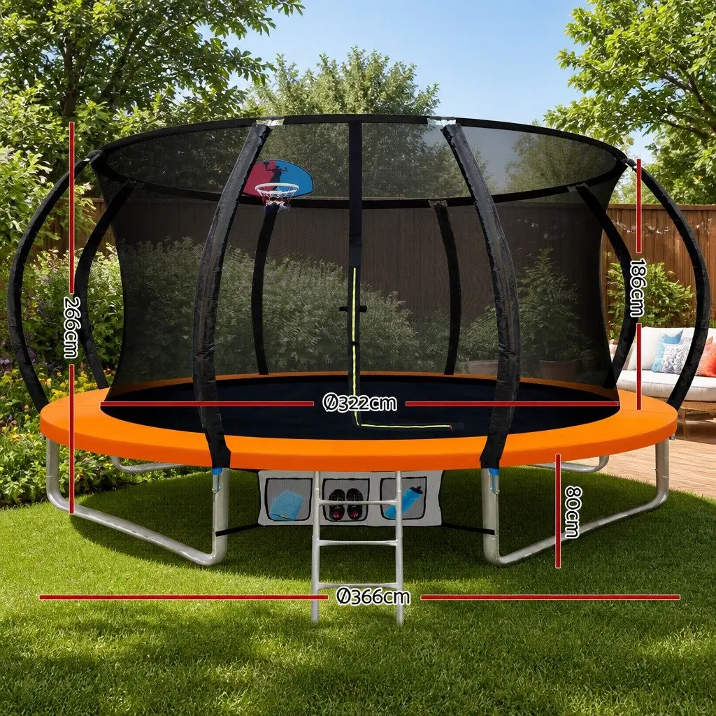 12FT Trampoline Blue with Safety Enclosure Net Ladder Basketball Rebounder