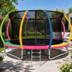 Quality 14ft Trampoline with Basketball Hoop and Ladder