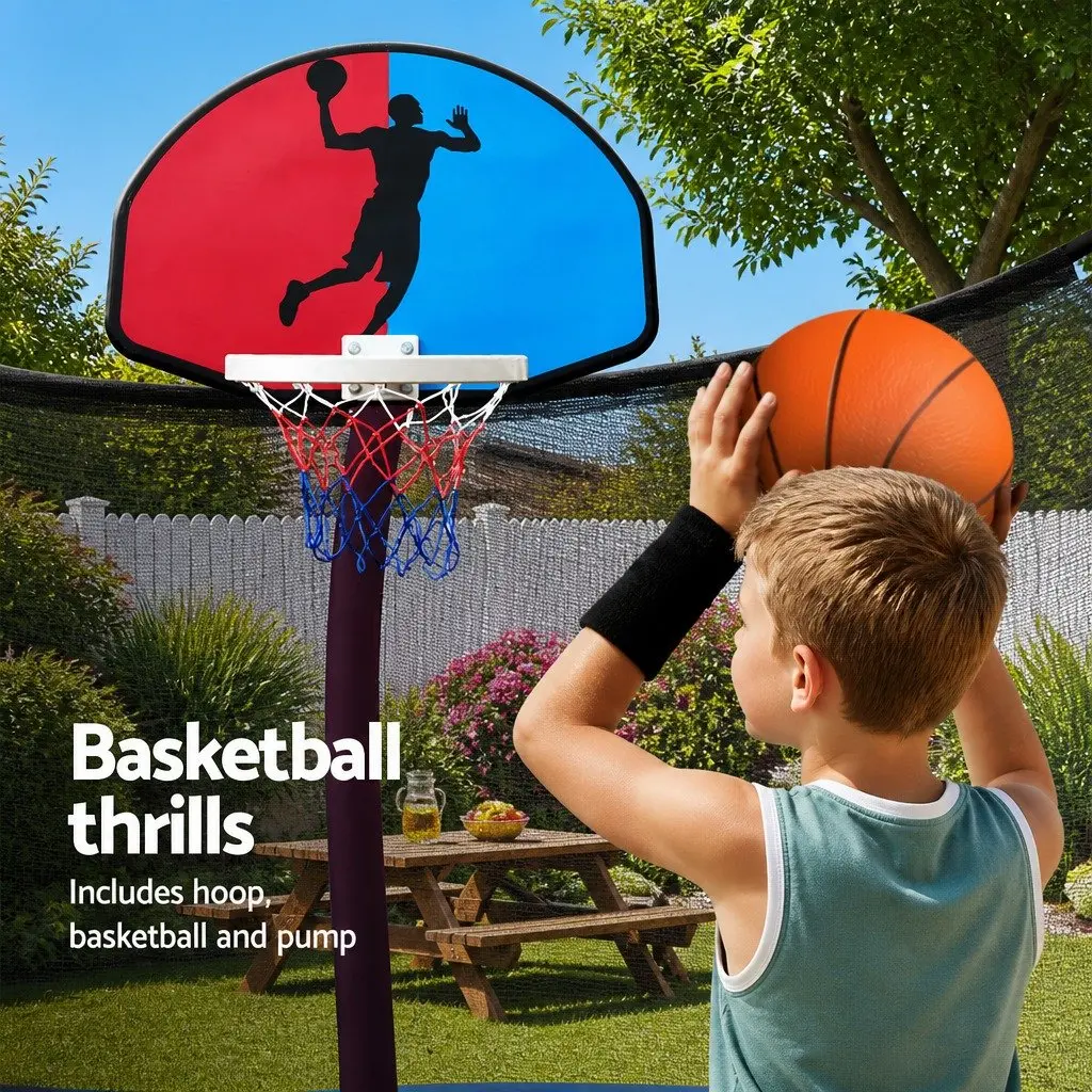 14ft Trampoline Orange Heavy-gauge Steel Frame Enclosed Safety Netting with Basketball Hoop and Ladder