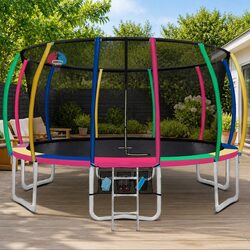 16FT Kids Trampoline with Safety Enclosure Net Ladder Basketball Hoop Rebounder