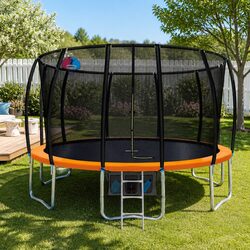 16FT Trampoline for Kids with Ladder Enclosure Safety Net Basketball Hoop Orange