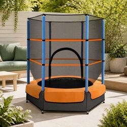 Kids Trampoline 4.5FT with Safety Net Enclosure Rebounder Bouncer Red