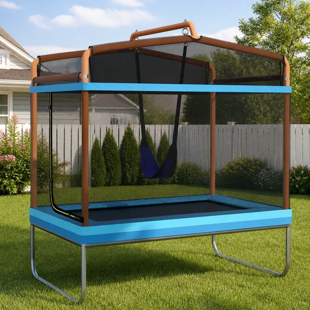 6FT Kids Rectangle Trampoline with Swing Enclosure Safety Net Jumping Mat