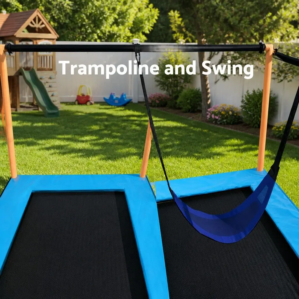 6FT Rectangle Trampoline Orange with Swing Enclosure Safety Net and Anti-Graze UV-Resistant Jumping Mat