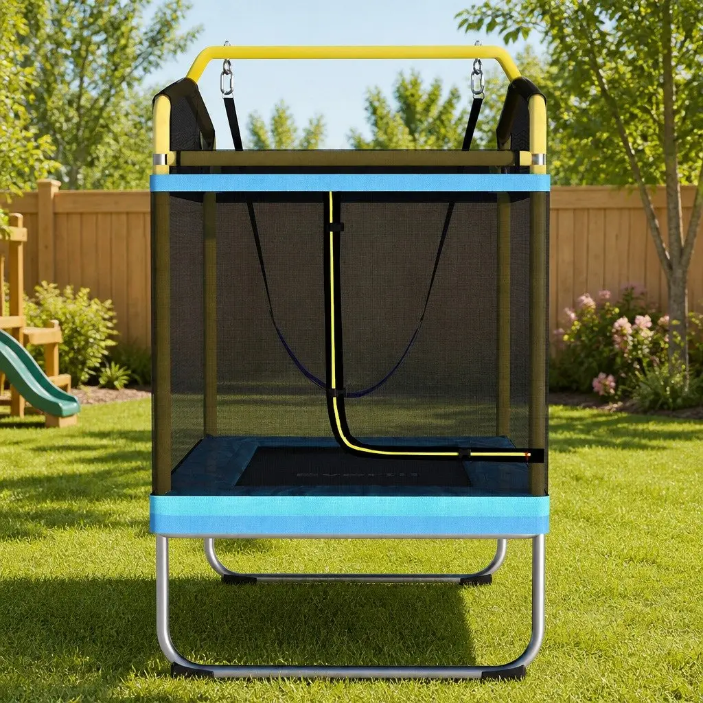 6FT Trampoline Blue Yellow Enclosure Safety Net Durable Steel Frame for Kids