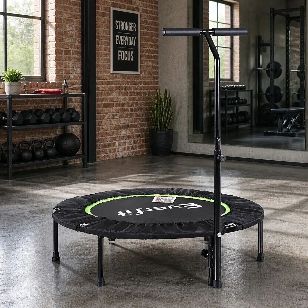 Fitness Trampoline Green 40 Inch Foldable Rebounder with Adjustable Handrail for Home Gym Cardio Exercise