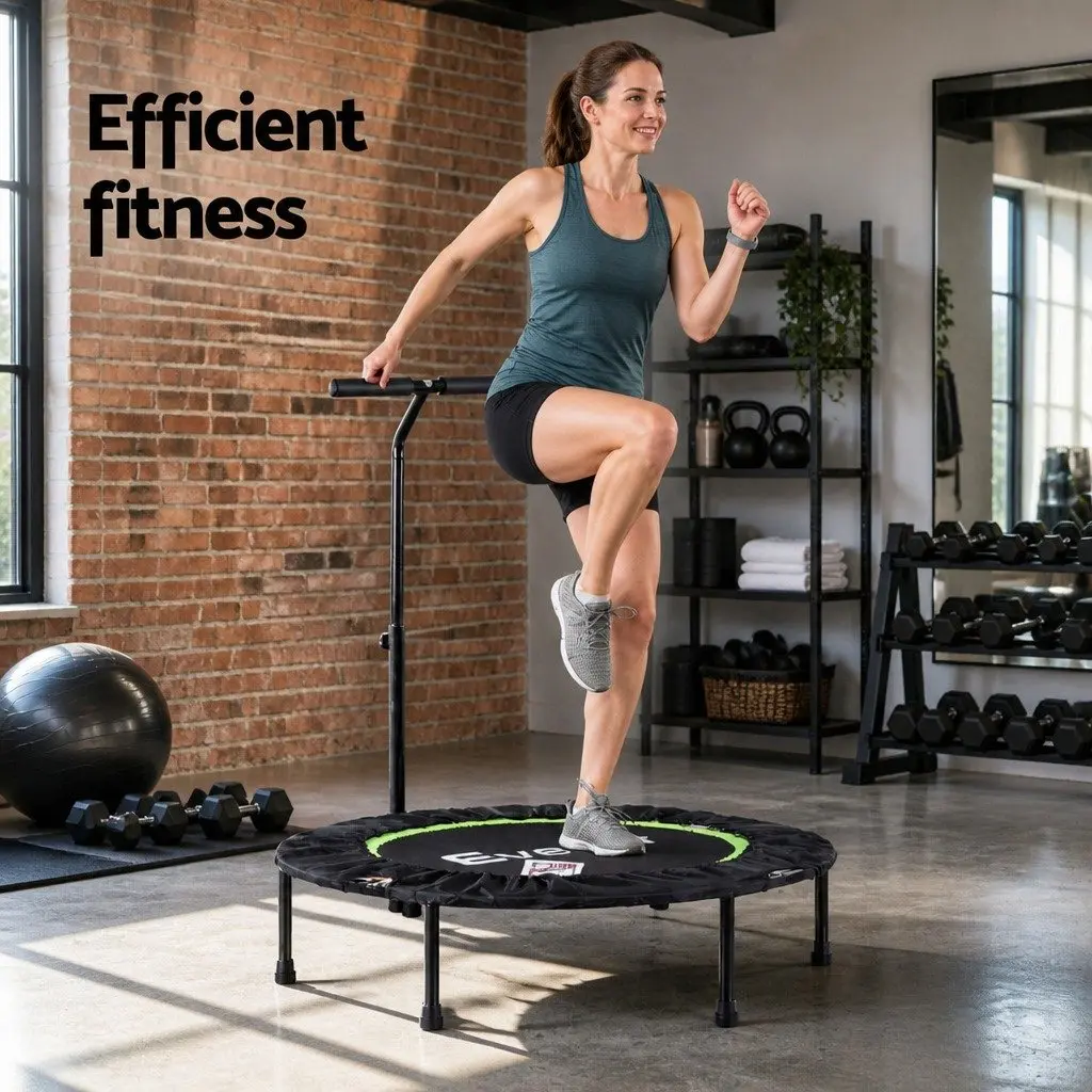 Fitness Trampoline Green 40 Inch Foldable Rebounder with Adjustable Handrail for Home Gym Cardio Exercise