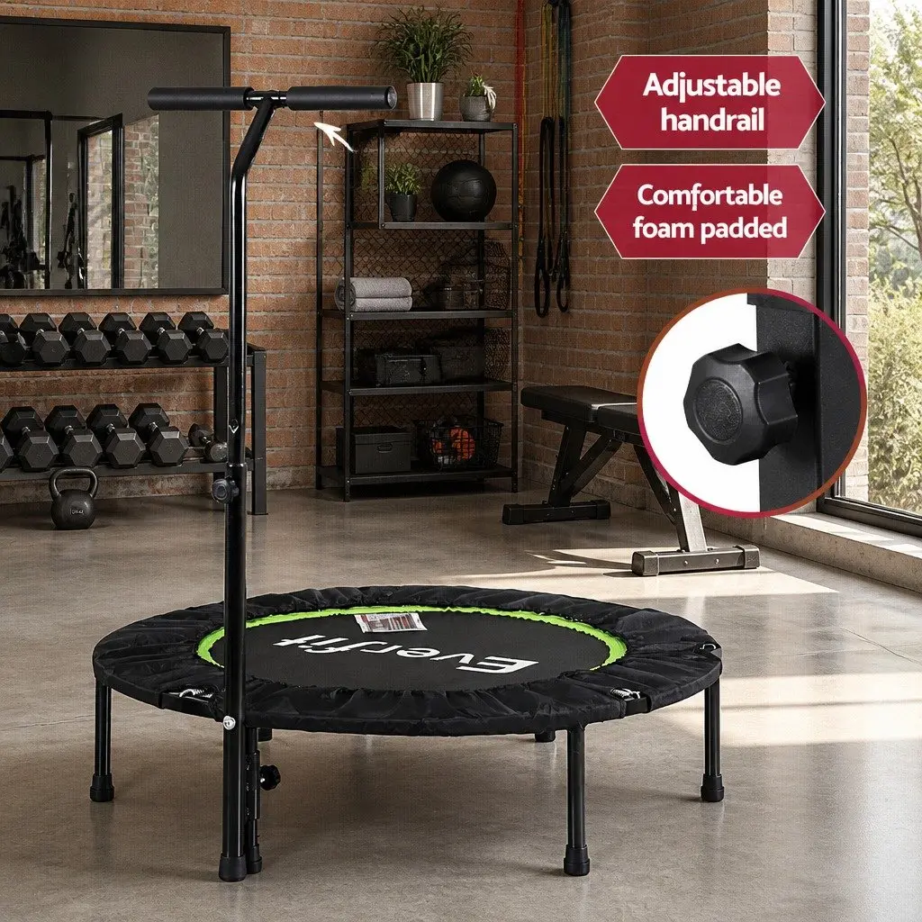 Fitness Trampoline Green 40 Inch Foldable Rebounder with Adjustable Handrail for Home Gym Cardio Exercise