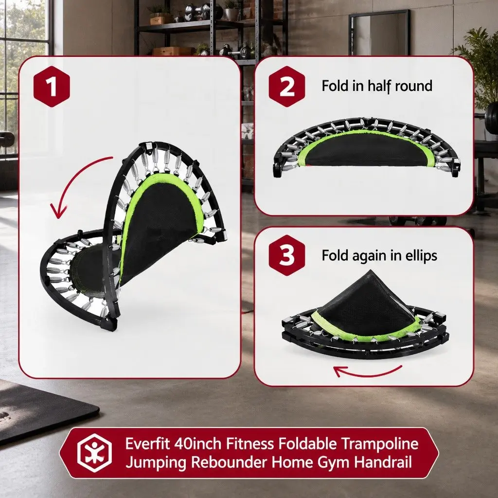 Fitness Trampoline Green 40 Inch Foldable Rebounder with Adjustable Handrail for Home Gym Cardio Exercise