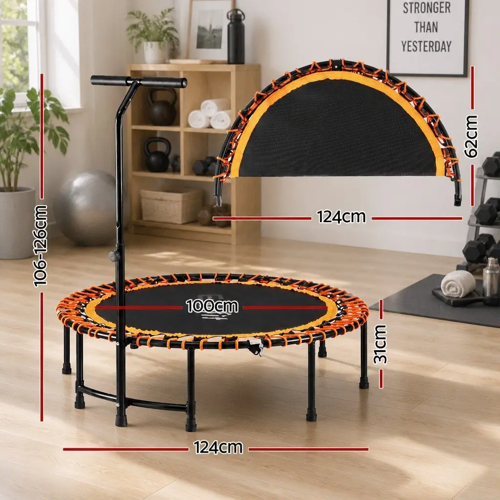 Fitness Trampoline Orange 48 Inch Foldable Rebounder with Adjustable Handrail for Home Gym Exercise