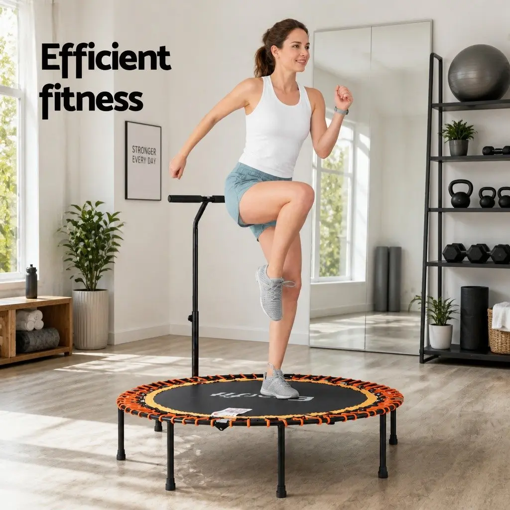 Fitness Trampoline Orange 48 Inch Foldable Rebounder with Adjustable Handrail for Home Gym Exercise