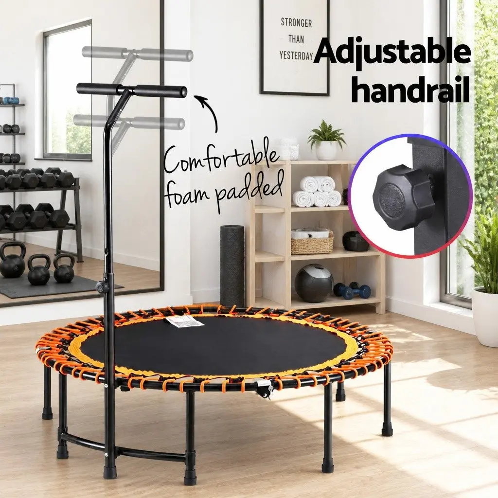 Fitness Trampoline Orange 48 Inch Foldable Rebounder with Adjustable Handrail for Home Gym Exercise