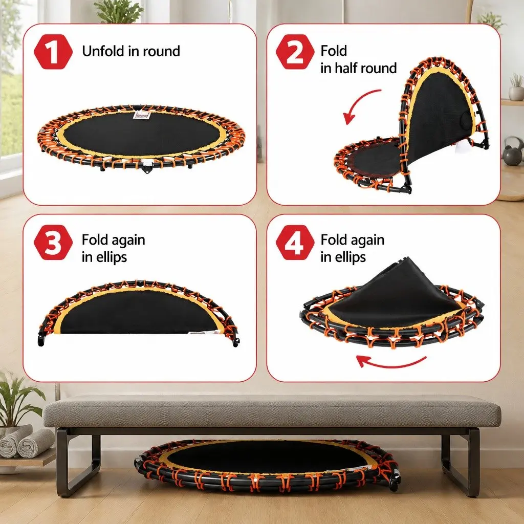 Fitness Trampoline Orange 48 Inch Foldable Rebounder with Adjustable Handrail for Home Gym Exercise
