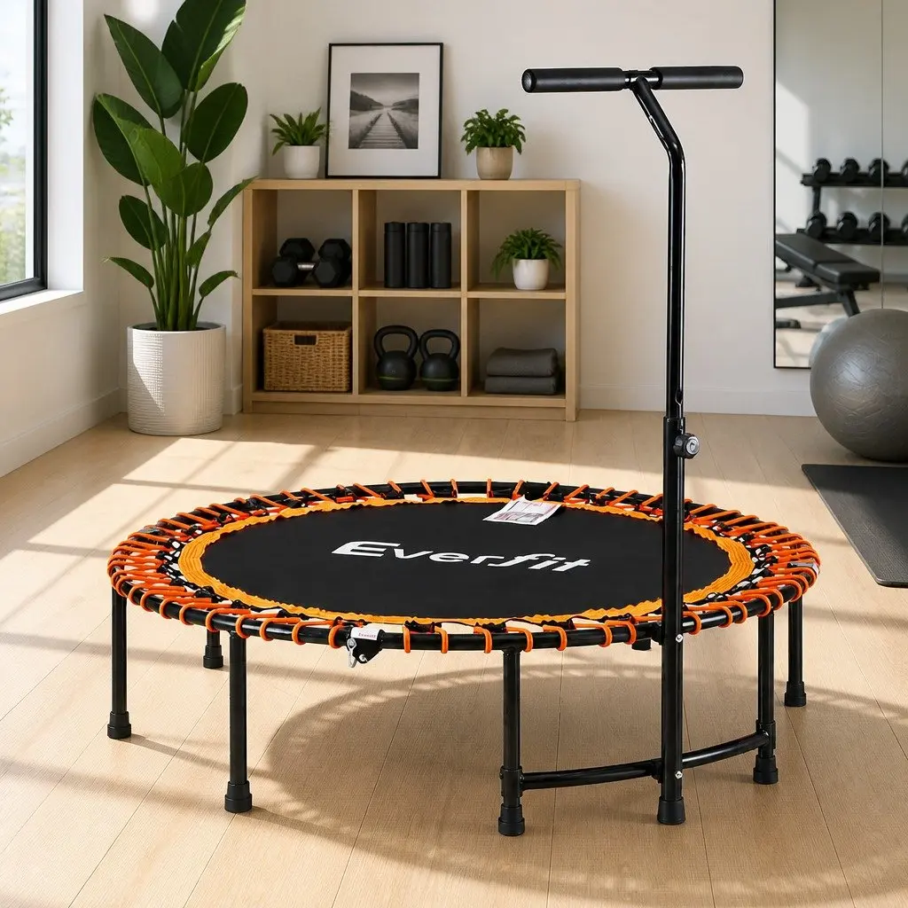 Fitness Trampoline Orange 48 Inch Foldable Rebounder with Adjustable Handrail for Home Gym Exercise