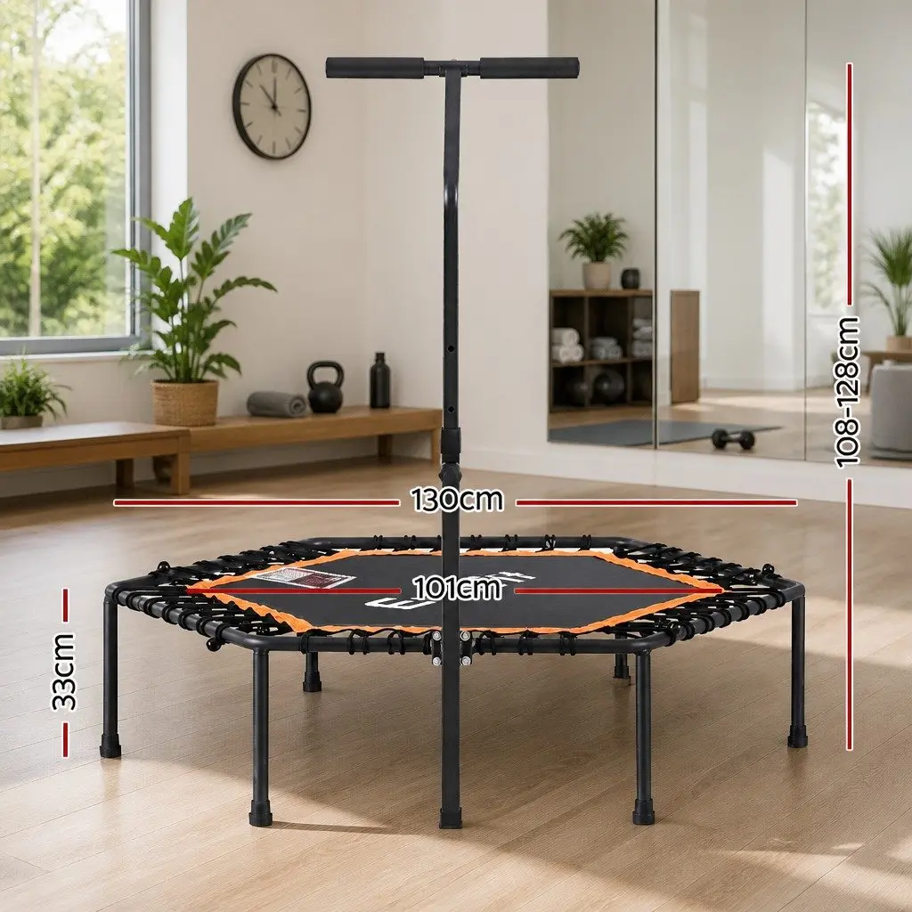 51 Inch Hexagon Fitness Trampoline Rebounder Adjustable Handrail Home Gym
