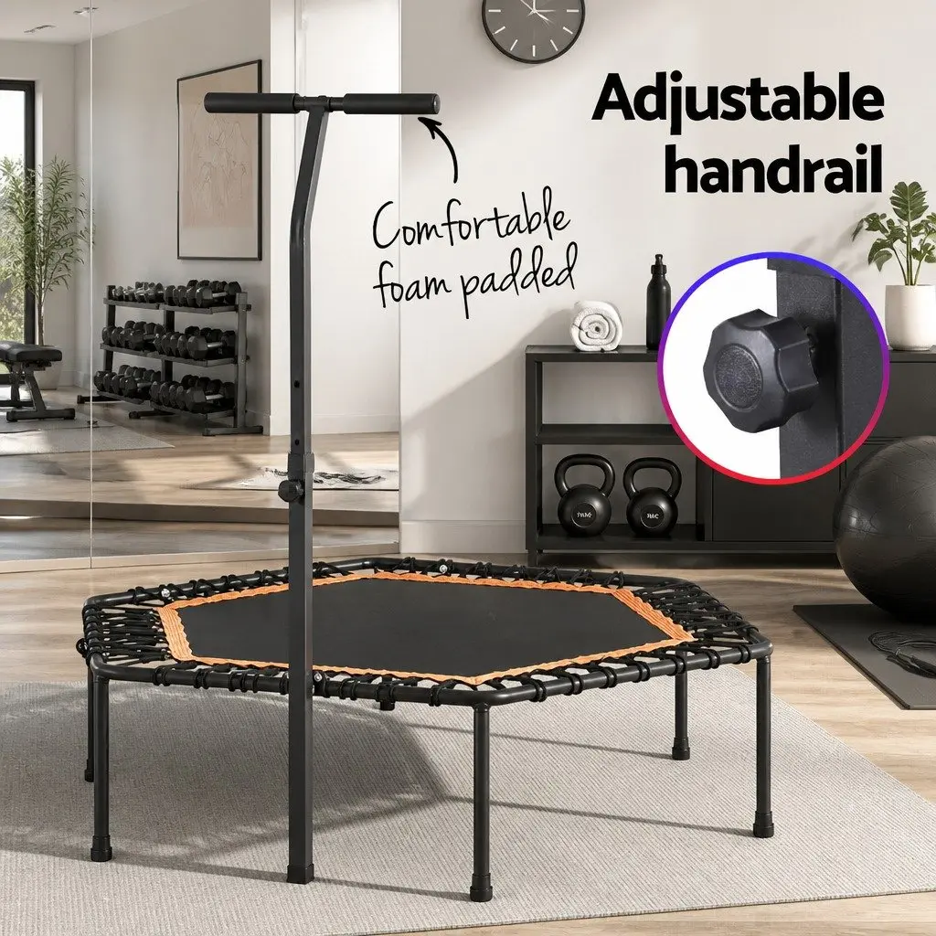 51 Inch Hexagon Fitness Trampoline Rebounder Adjustable Handrail Home Gym