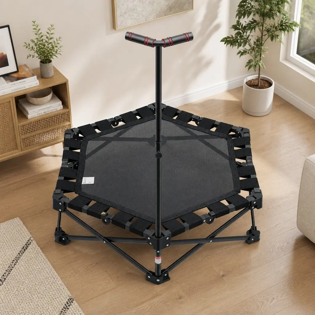 Foldable Fitness Trampoline 42 Inch Rebounder Adjustable Handrail Indoor