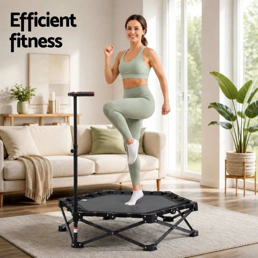 Foldable Fitness Trampoline 42 Inch Rebounder Adjustable Handrail Indoor