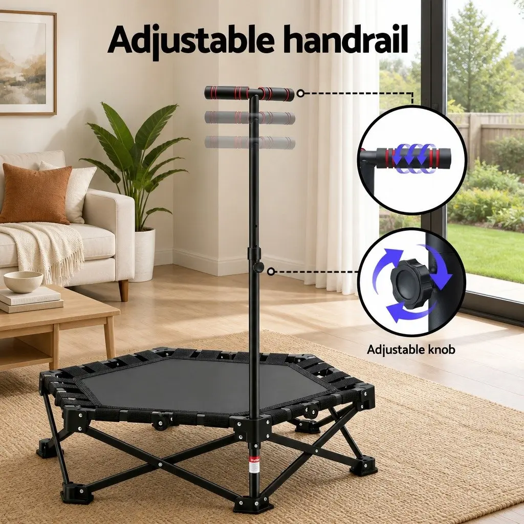 Foldable Fitness Trampoline 42 Inch Rebounder Adjustable Handrail Indoor