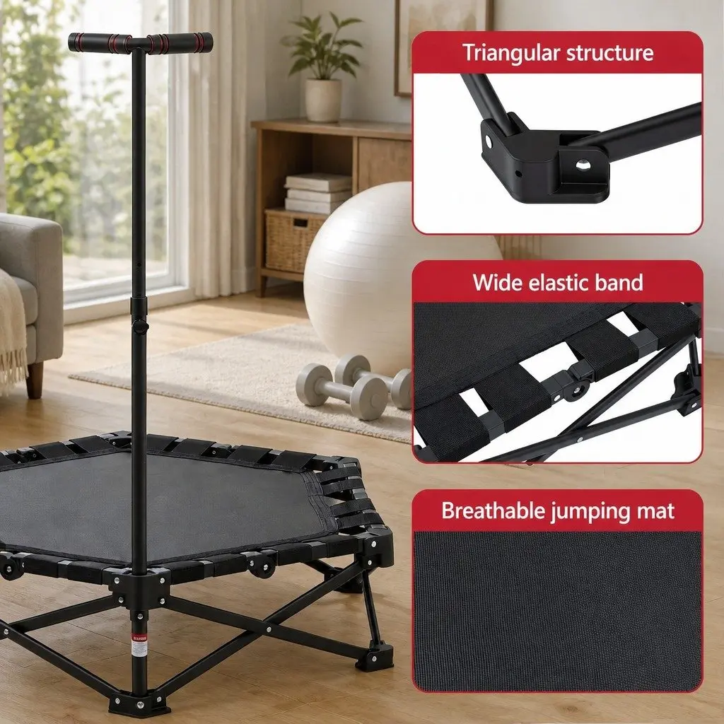 Foldable Fitness Trampoline 42 Inch Rebounder Adjustable Handrail Indoor