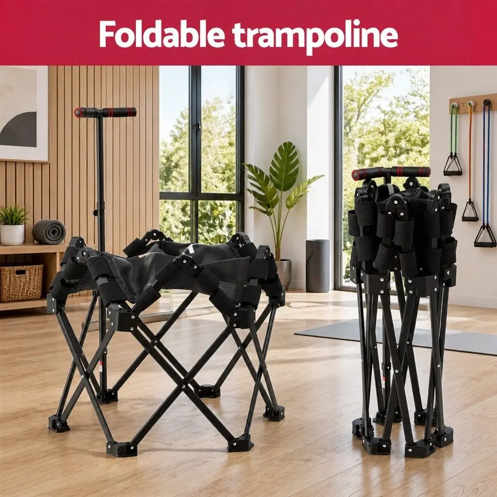 Foldable Fitness Trampoline 42 Inch Rebounder Adjustable Handrail Indoor