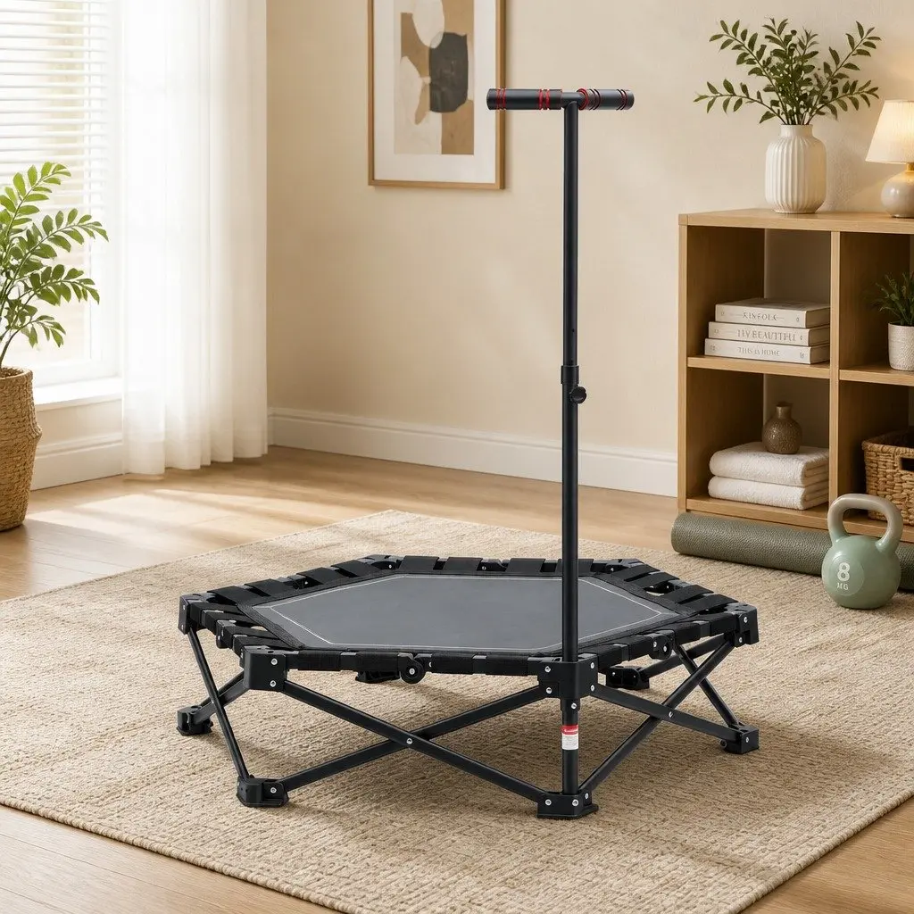 Foldable Fitness Trampoline 42 Inch Rebounder Adjustable Handrail Indoor