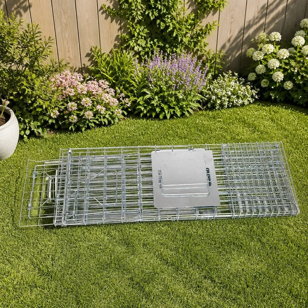 Large Humane Animal Trap Cage Possum Pest Control Collapsible 150x50cm Silver