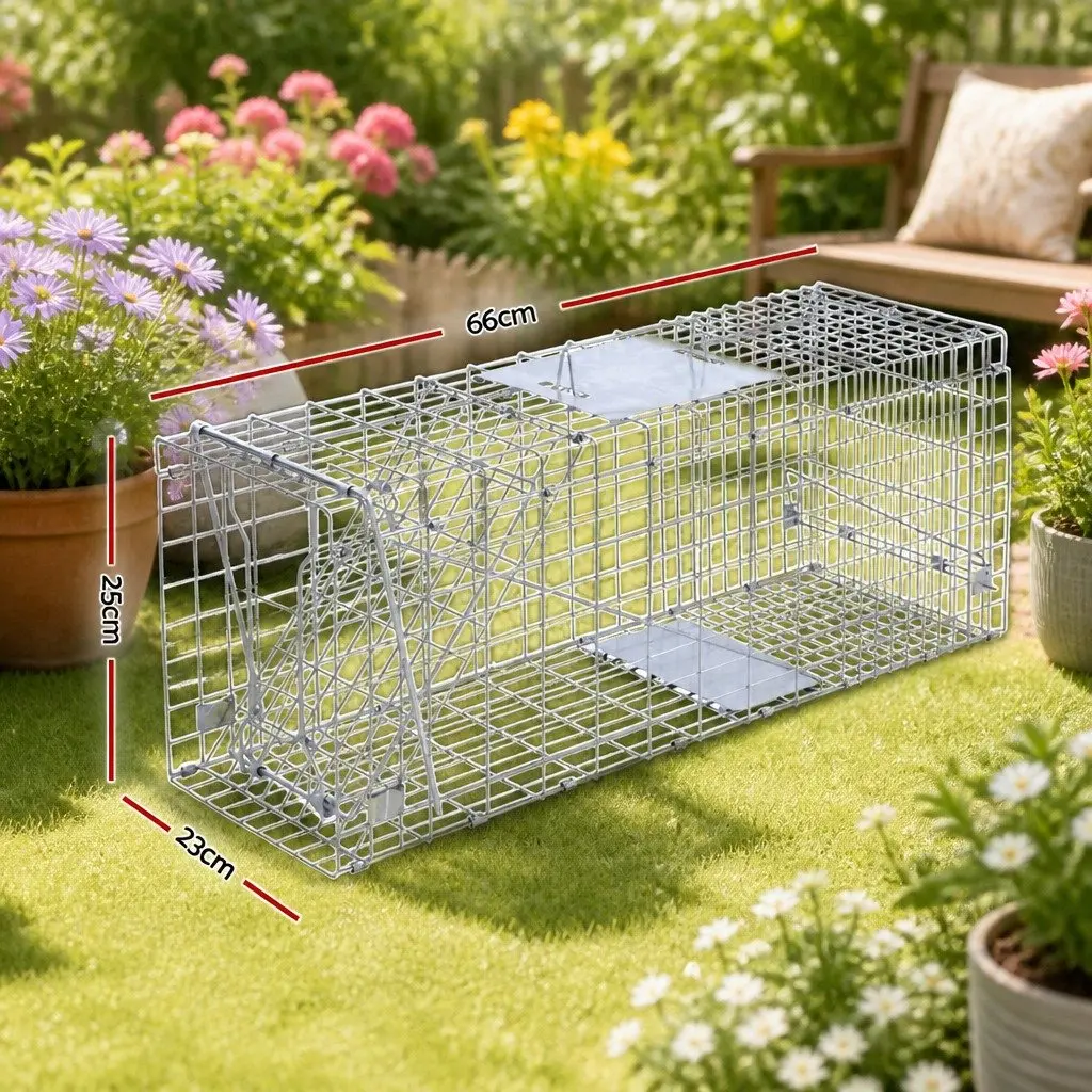 Humane Animal Trap Cage Silver 66x23cm Collapsible Spring Loaded Door