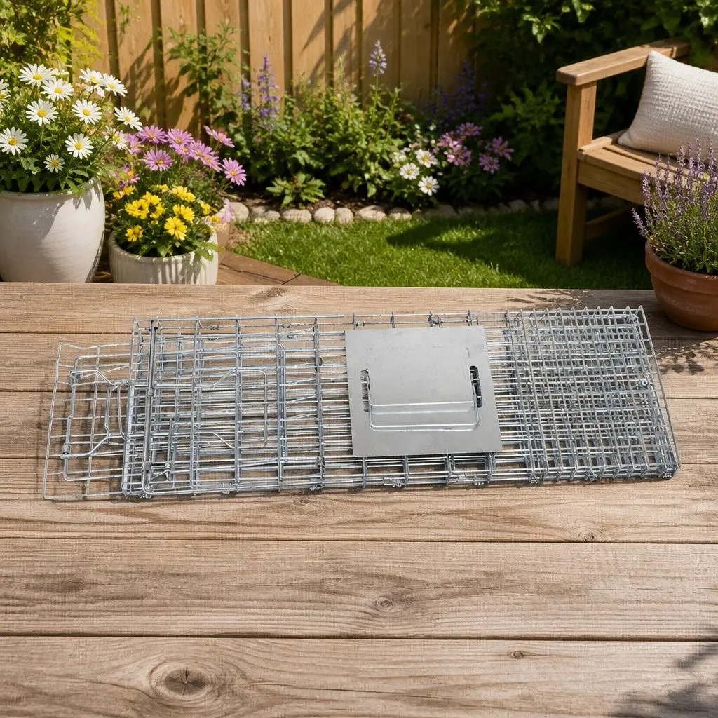 Humane Animal Trap Cage Silver 66x23cm Collapsible Spring Loaded Door