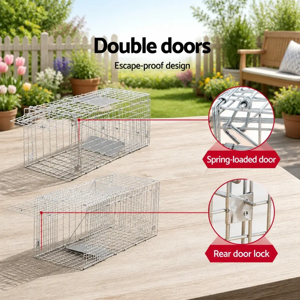 Humane Animal Trap Cage Silver 66x23cm Collapsible Spring Loaded Door