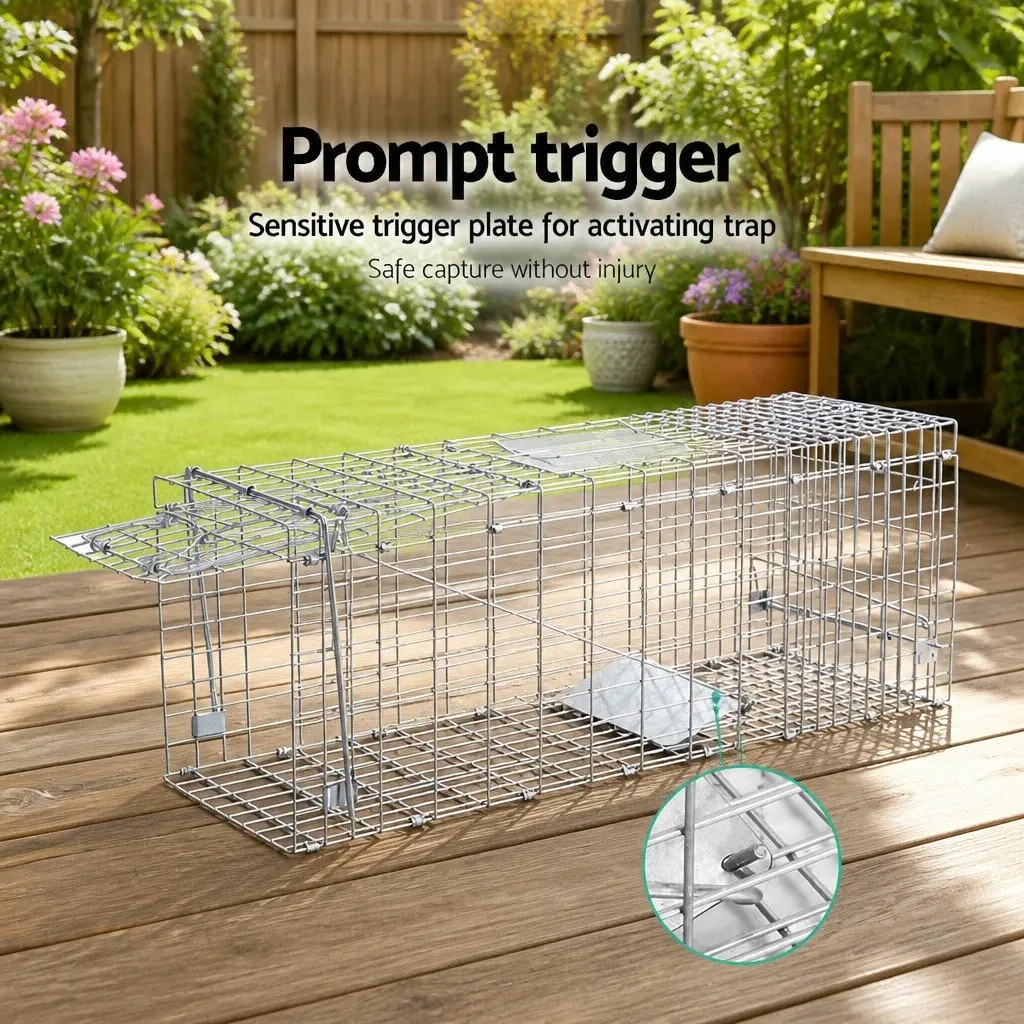 Humane Animal Trap Cage Silver 66x23cm Collapsible Spring Loaded Door