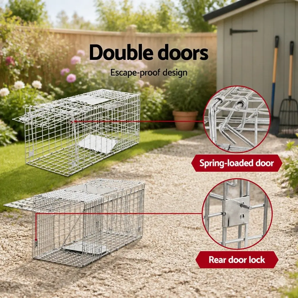 Large Animal Trap Cage Silver 66x23cm Collapsible Spring Loaded Door