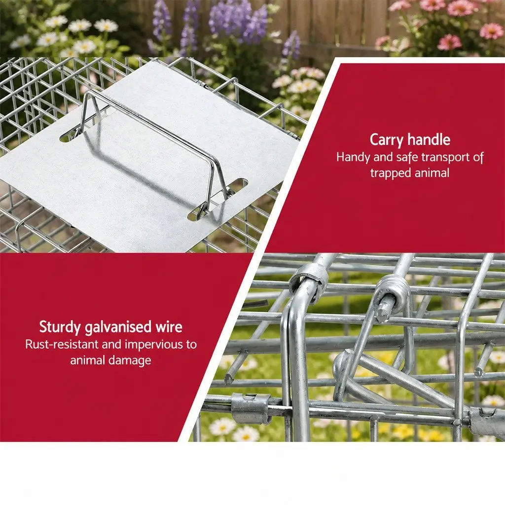 Animal Trap Cage Silver 94x34cm Humane Collapsible Spring Loaded