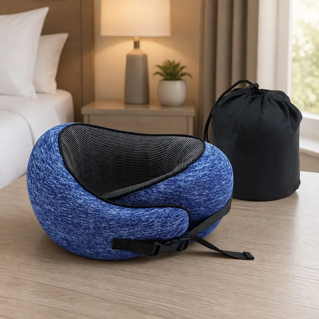 Travel Neck Pillow Ergonomic Memory Foam Support Airplane Car Office Home Blue