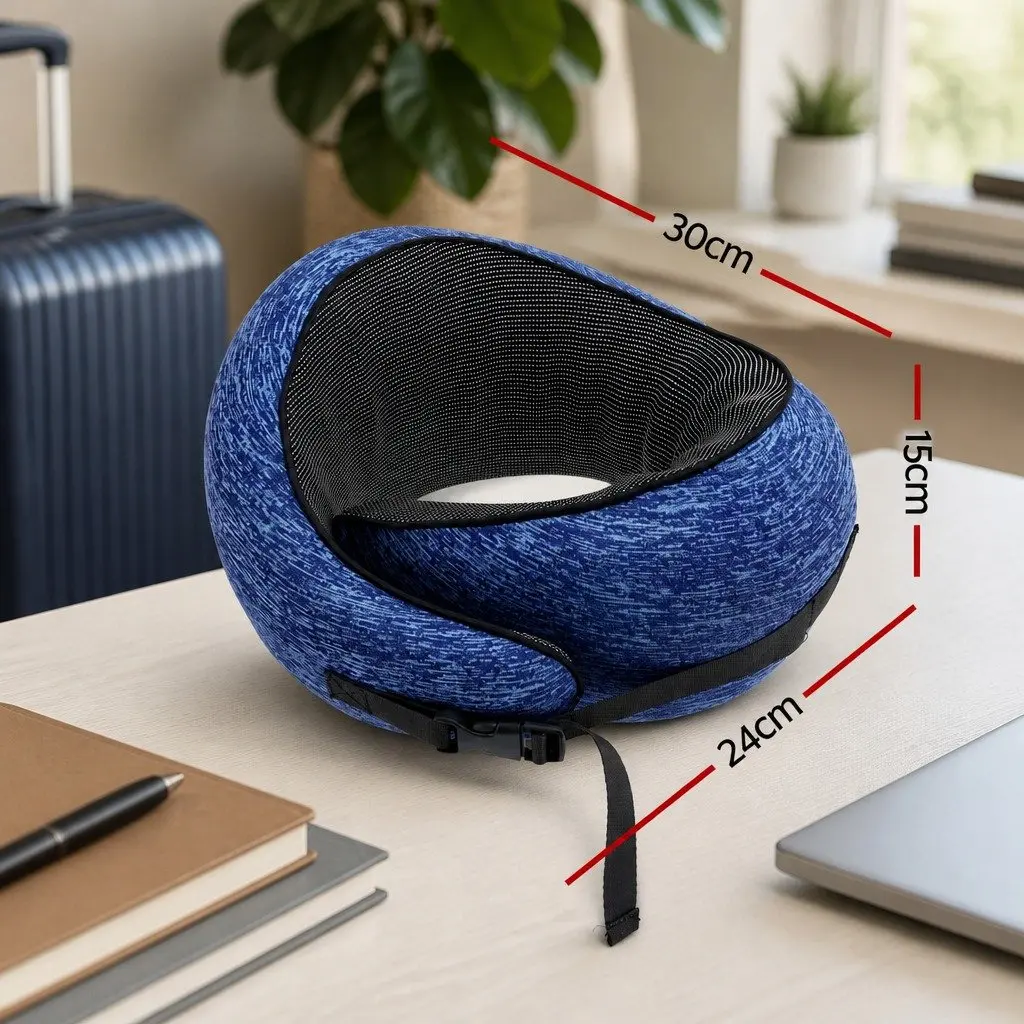 Travel Neck Pillow Ergonomic Memory Foam Support Airplane Car Office Home Blue